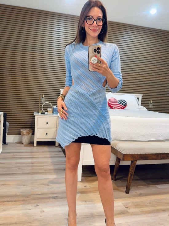Commense Dresses & Skirts - Commense Baby Blue Knit Diagonal-Detail Mini Dress